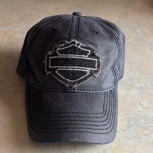 Black Embellished Shield Logo Baseball Cap